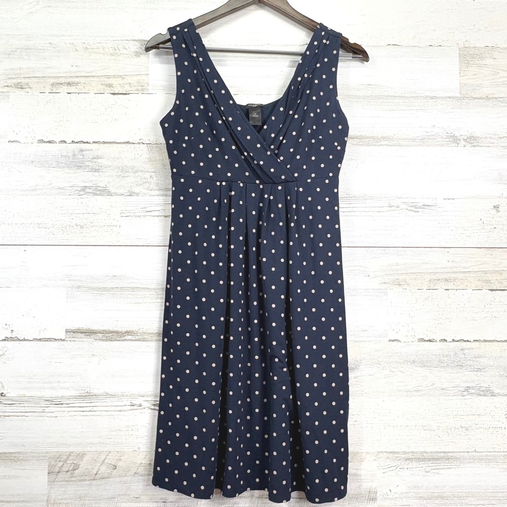 Ann Taylor Navy Polka Dot‎ Sleeveless Wrap V Neck Knee Length Dress XS